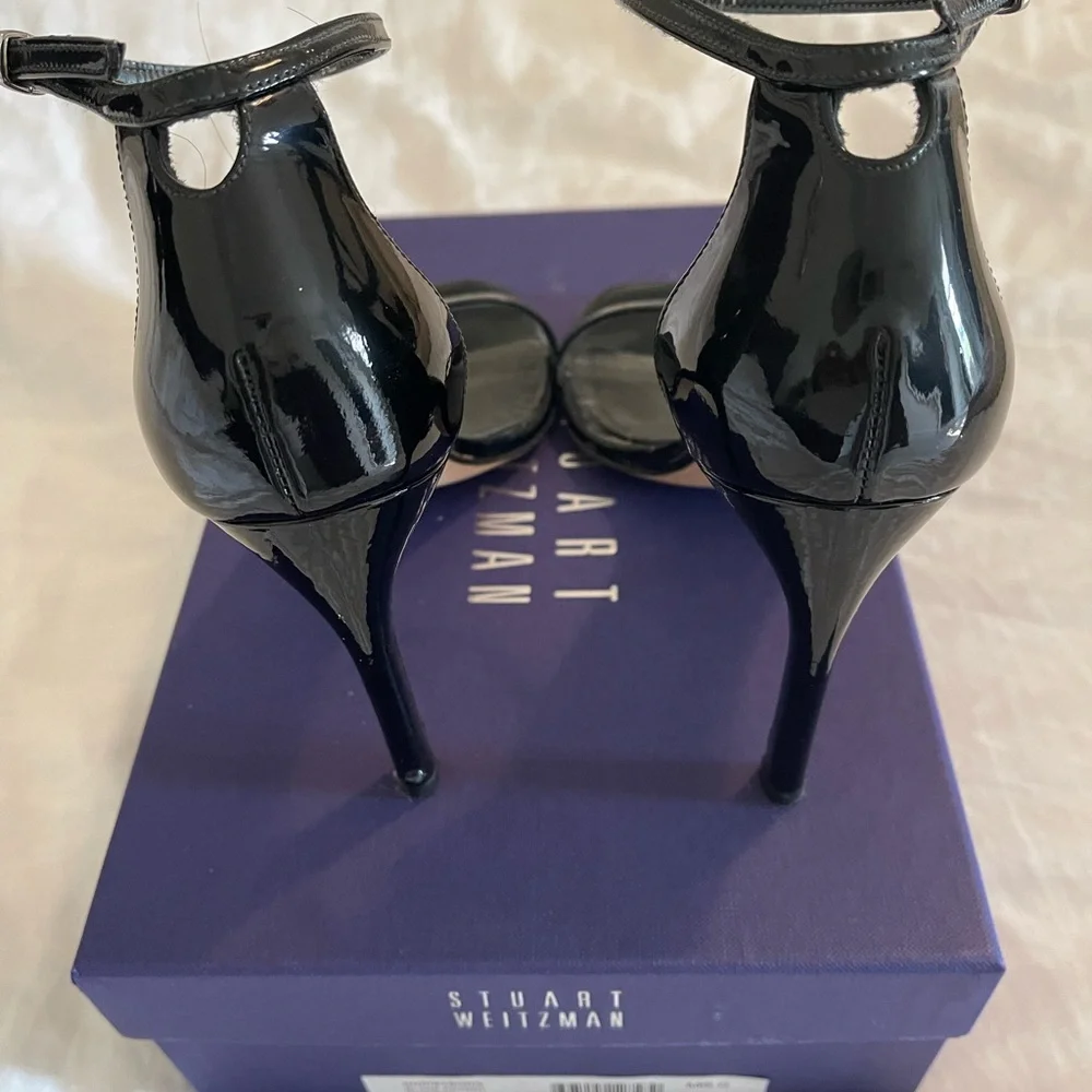 Stuart Weitzman Nudistsong 3 7/8” Heel, Black Patent, Sz 6 - Picture 3 of 11